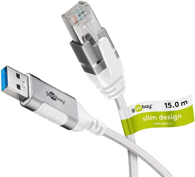 Ethernet-Kabel USB-A 3.0 auf RJ45, Slim, 15 m