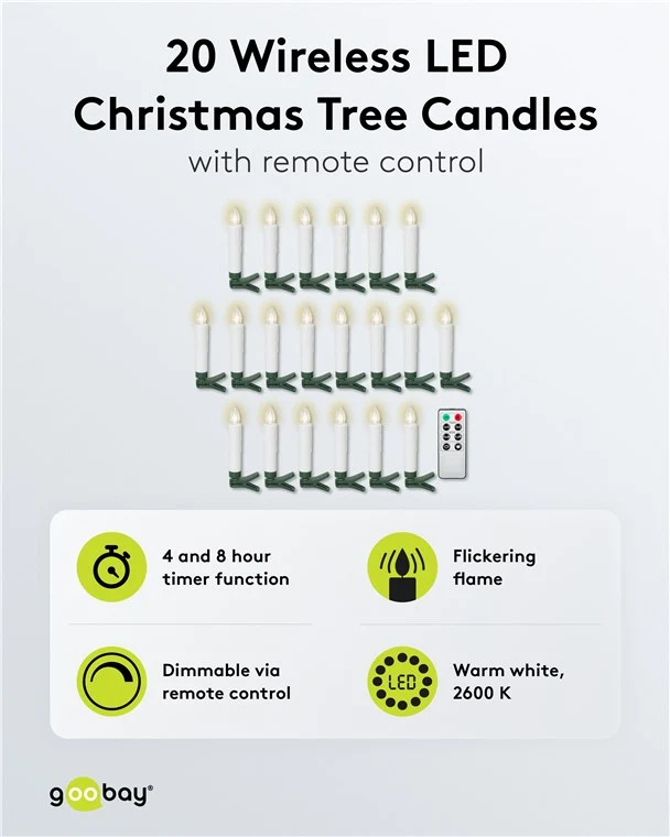 20 kabellose LED-Weihnachtsbaumkerzen inkl. 20x AAA (LR03)