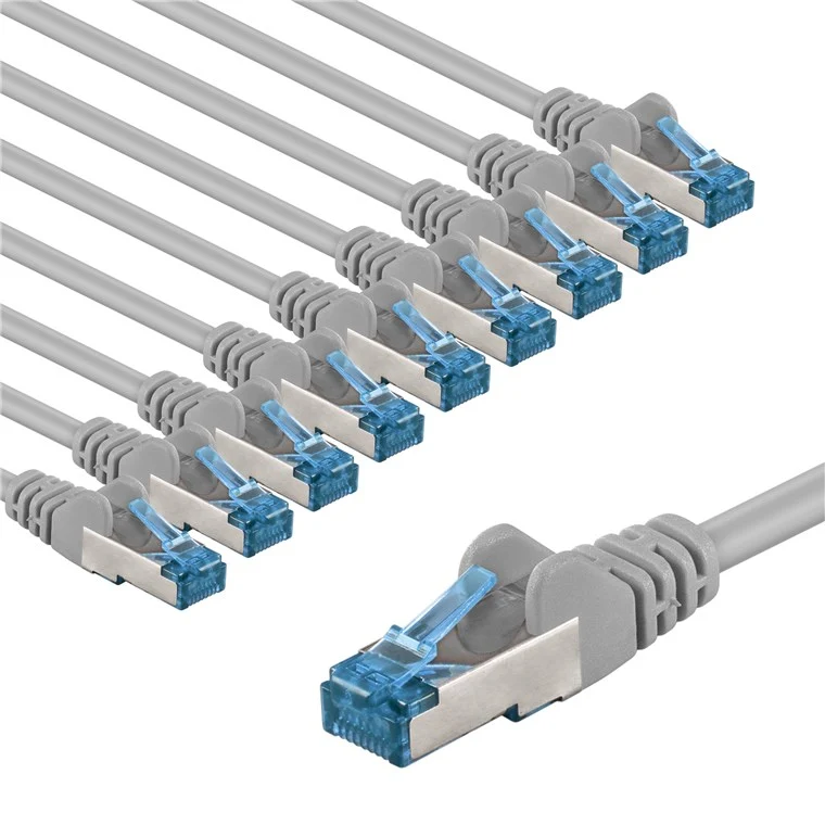 CAT 6A Patchkabel, S/FTP (PiMF), 3 m, grau, 10er-Set