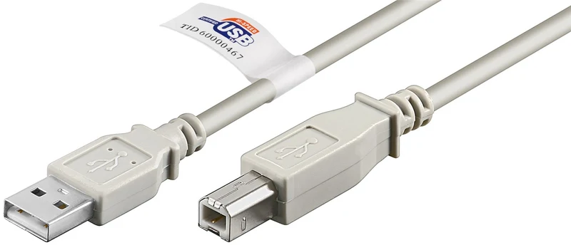USB-A-auf-USB-B-Kabel, zertifiziert, 2 m, grau