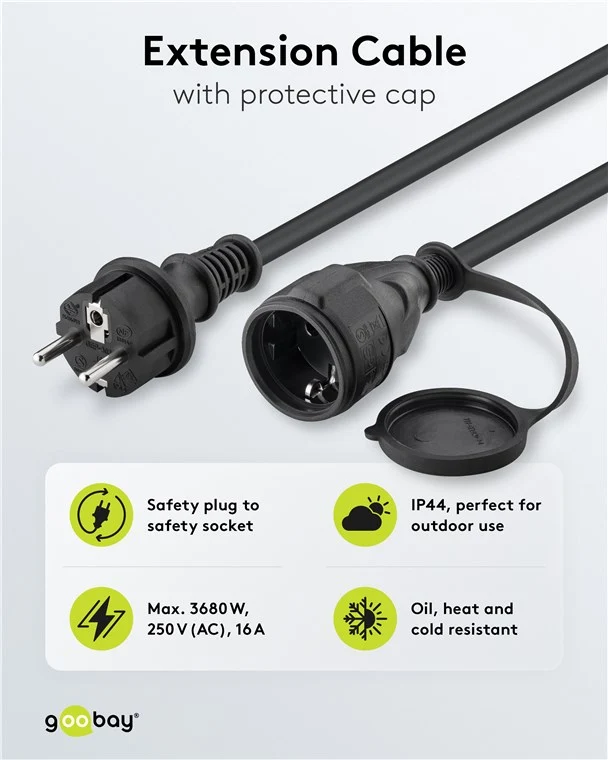 Netzkabel Outdoor, 10 m, schwarz, (3*1,5 mm²)