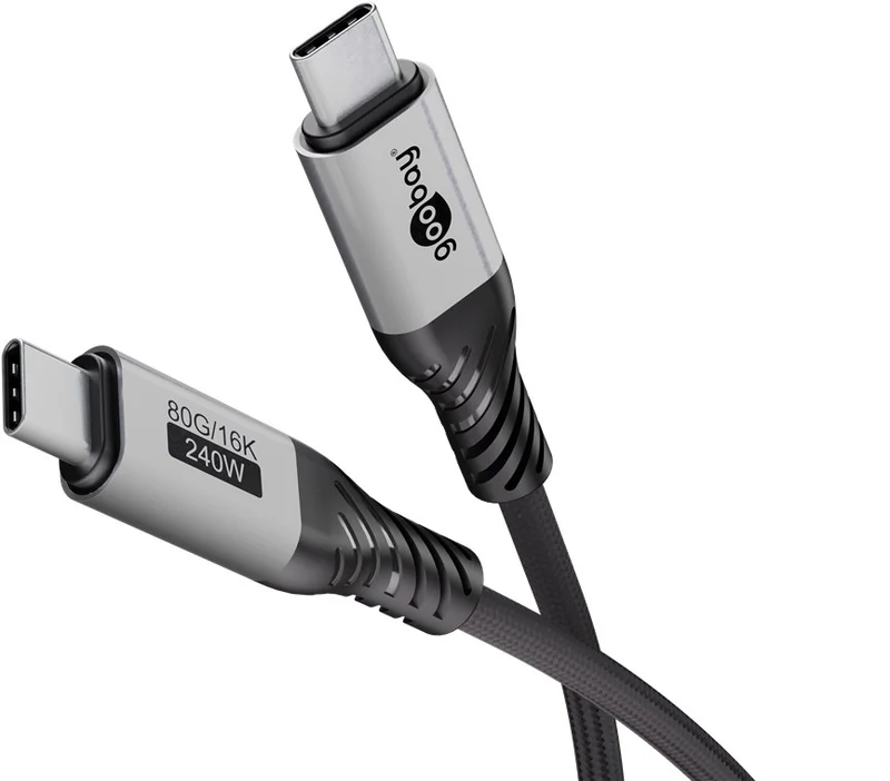 USB-C™-Kabel, USB4™ Version 2.0, 1,5 m, schwarz;silber