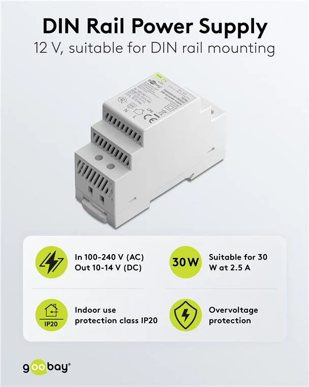 Hutschienen-Netzteil (DIN-Rail) 12 V (DC), 2,5 A, 30 W