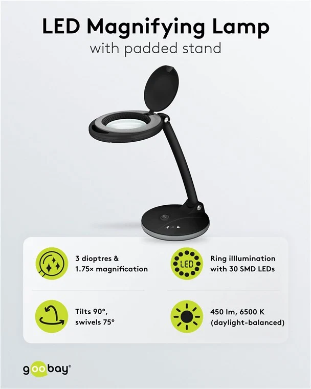 LED-Stand-Lupenleuchte, 6 W, schwarz
