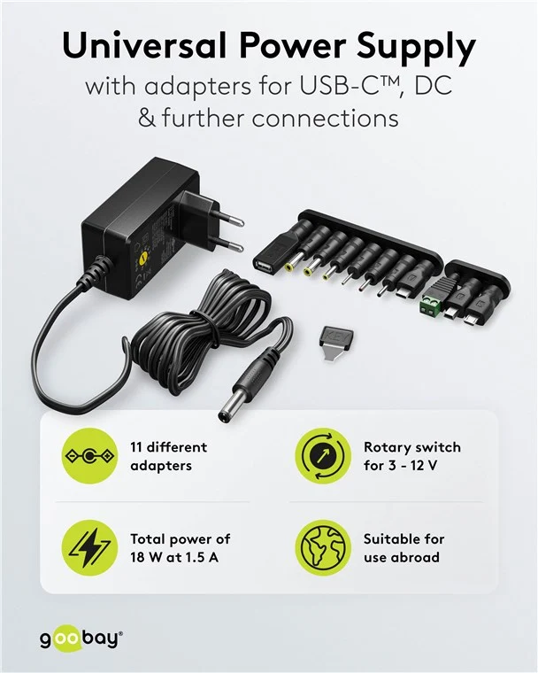 Universal-Netzteil (3 V - 12 V, max. 18 W / 1,5 A)