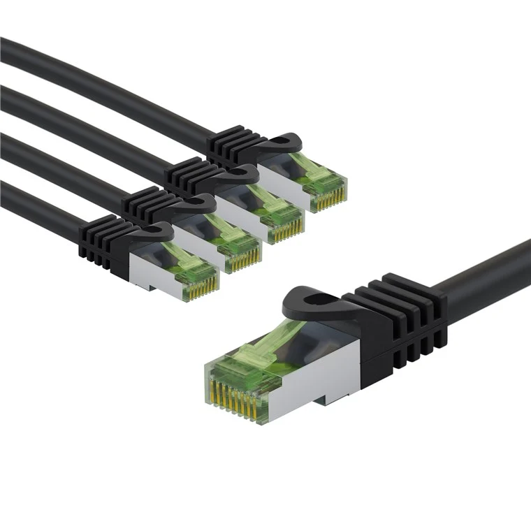 GHMT-zertifiziertes CAT 8.1 Patchkabel, S/FTP (PiMF), 1 m, schwarz, 5er-Set