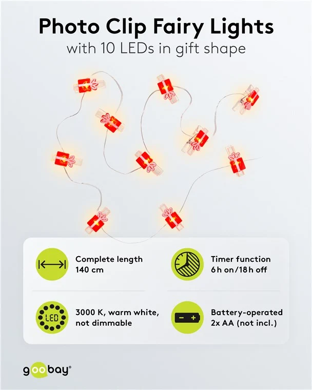 10er LED-Fotoclips-Lichterkette "Geschenk"