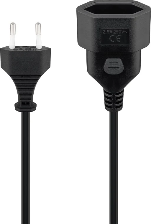 Verlängerungskabel Eurostecker, 5 m , schwarz, (2*0,75 mm²)