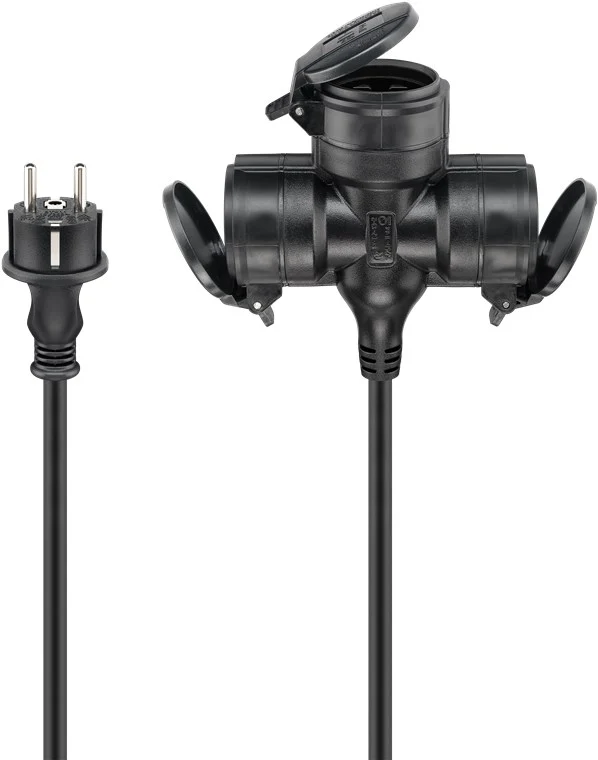 Dreifach-Verlängerungskabel Outdoor, 10 m, schwarz, (3*1,5 mm²)