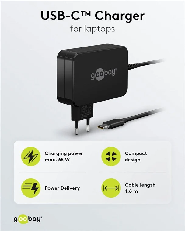 USB-C™-Ladegerät für Laptops (65 W) schwarz