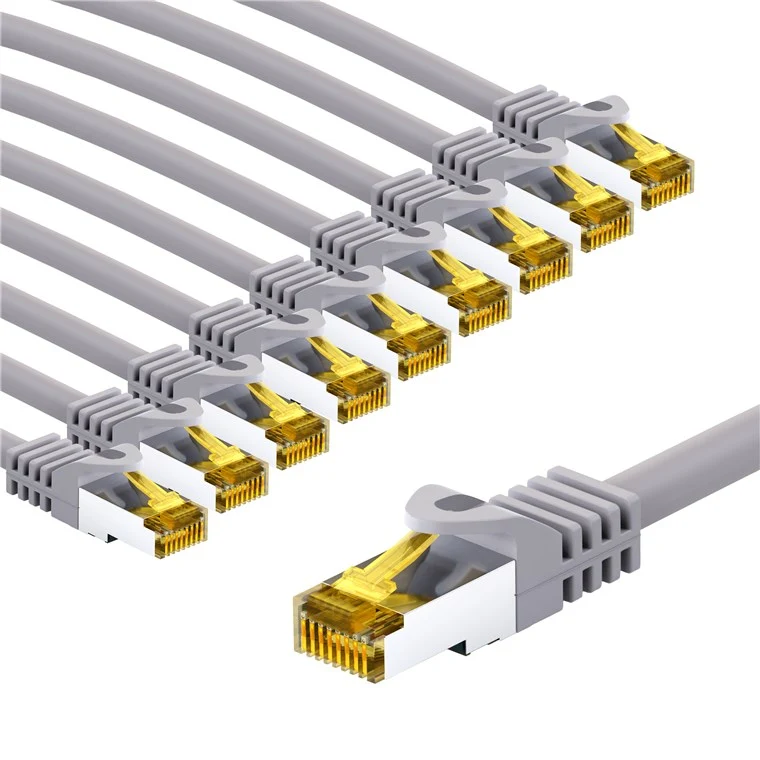 RJ45-Patchkabel CAT 6A S/FTP (PiMF), 500 MHz mit CAT 7 Rohkabel, 3 m, grau, 10er-Set