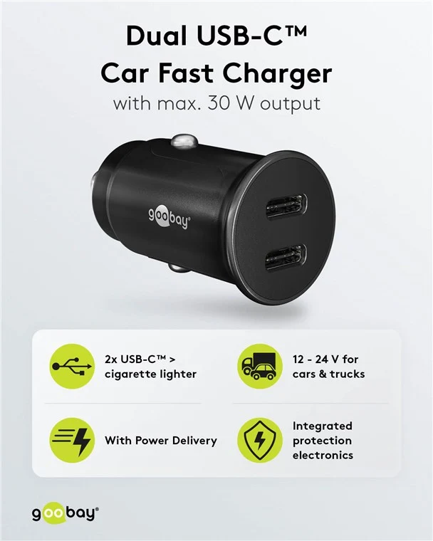 Dual-USB-C™ PD (Power Delivery) Auto-Schnellladegerät (30 W)