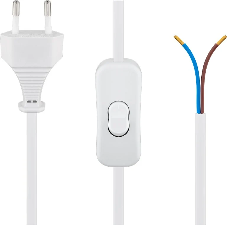 Kabel mit Eurostecker zum Konfektionieren - mit Schalter, 1,5 m, Weiß, (2*0,75 mm²)
