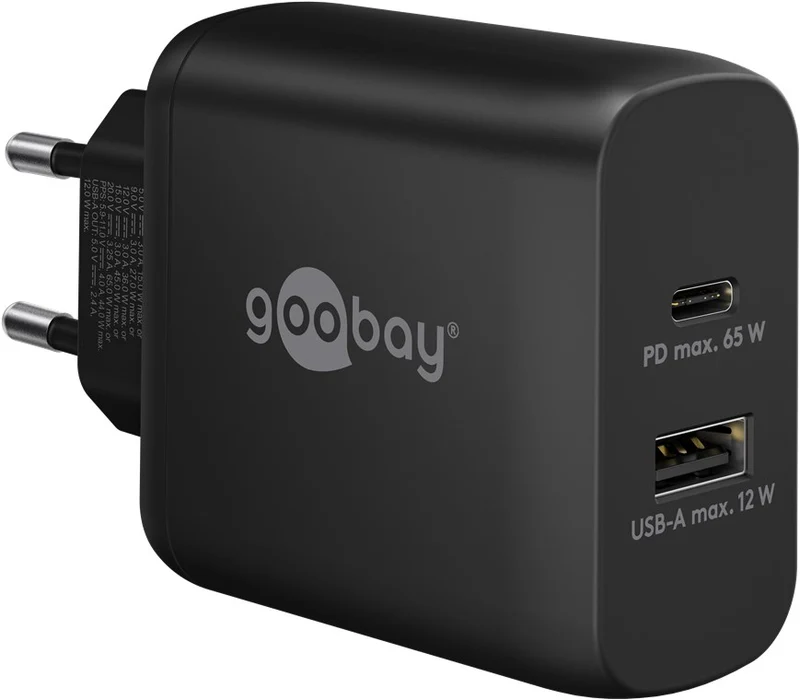 USB-C™ PD GaN Dual-Schnellladegerät (65 W) schwarz