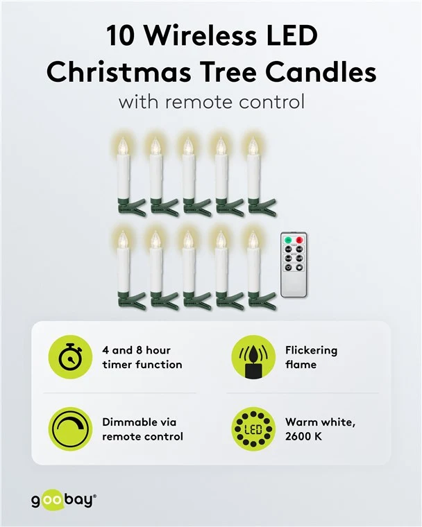 10 kabellose LED-Weihnachtsbaumkerzen