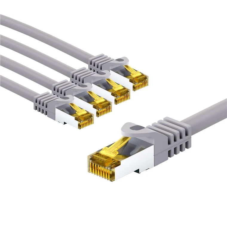 RJ45-Patchkabel CAT 6A S/FTP (PiMF), 500 MHz mit CAT 7 Rohkabel, 3 m, grau, 5er-Set