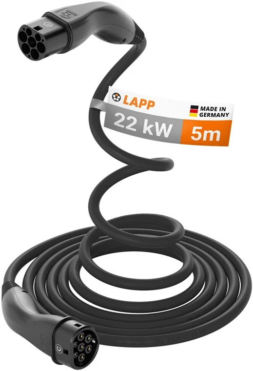 Selbstaufrollendes Ladekabel Typ 2, bis zu 22 kW, 5 m, schwarz