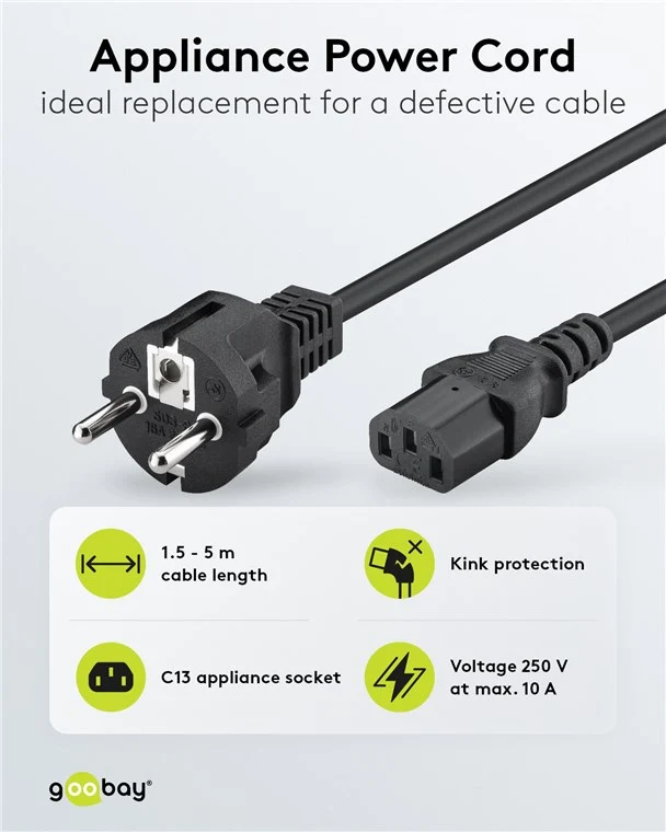 Kaltgeräte-Anschlusskabel, 1,5 m, Schwarz, (3*0,75 mm²)