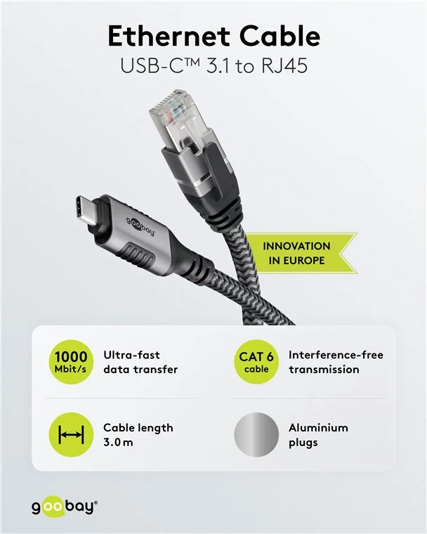 Ethernet-Kabel USB-C™ 3.1 auf RJ45, 3 m