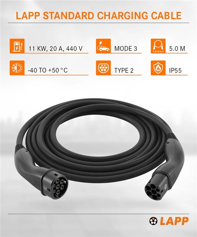 Ladekabel Typ 2, bis zu 11 kW, 5 m, schwarz
