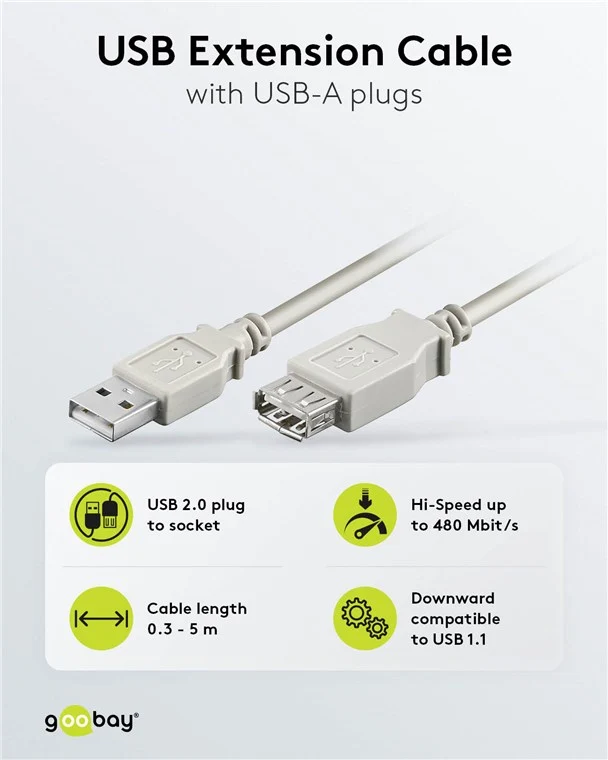 USB-A-Verlängerung, 1,8 m, grau