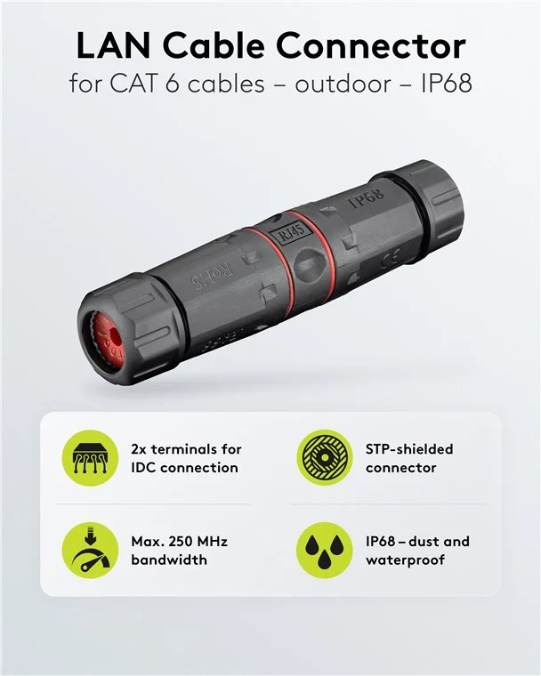 Outdoor (IP68) Netzwerkkabel-Verbinder, CAT 6 STP geschirmt