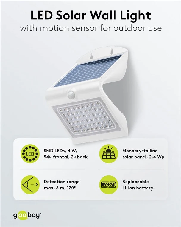 LED-Solar-Wandleuchte mit Bewegungsmelder, 4 W, weiß