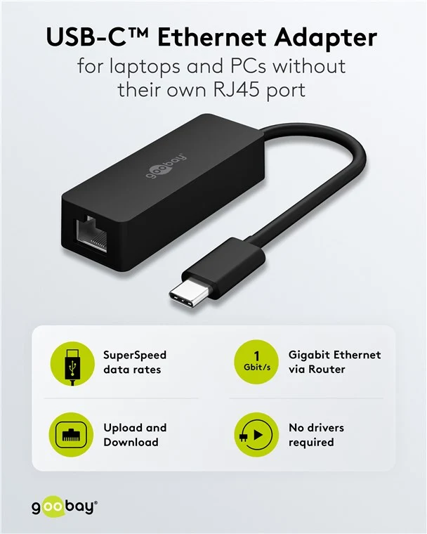 USB-C™-Ethernet-Adapter, schwarz