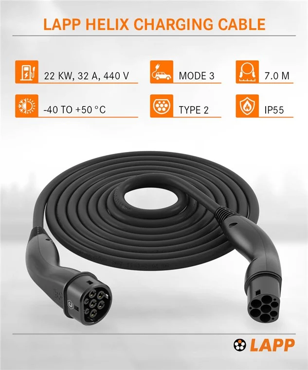 Selbstaufrollendes Ladekabel Typ 2, bis zu 22 kW, 7 m, schwarz