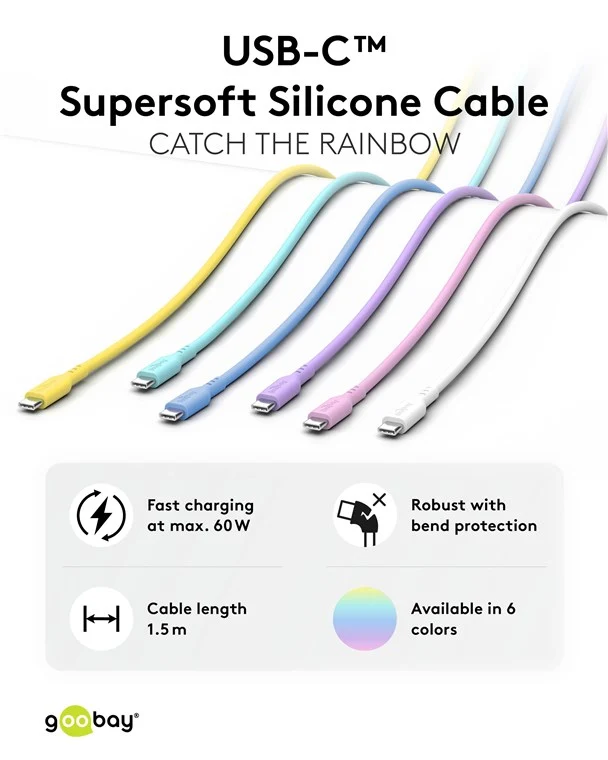 USB-C™-Silikonkabel, 1,5 m, blau