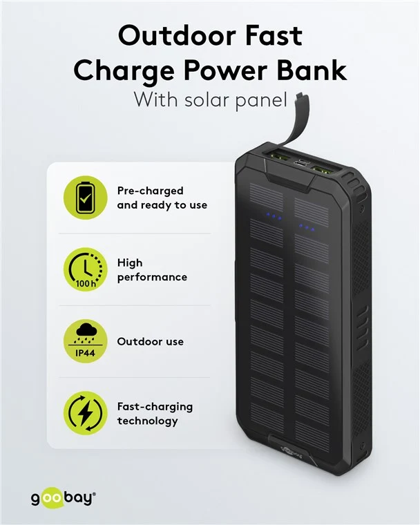 Outdoor Solar-Powerbank 20.000 mAh mit Power Delivery