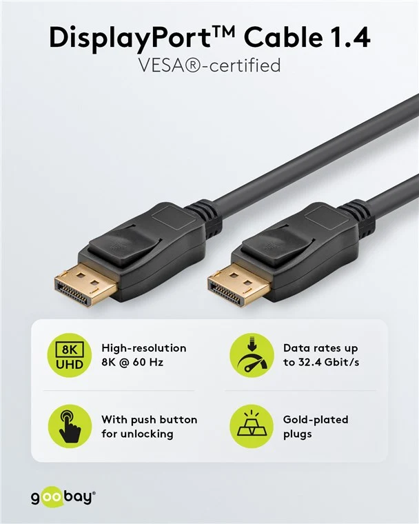 DisplayPort™-Kabel 1.4, 32,4 Gbit/s