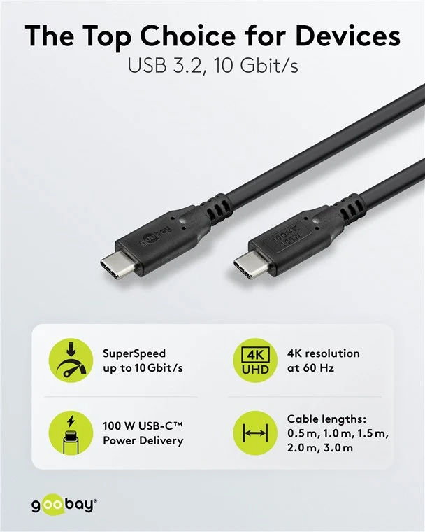 USB-C™-Kabel, USB 3.2, 100 W, 10 Gbit/s, Power Delivery, 2 m