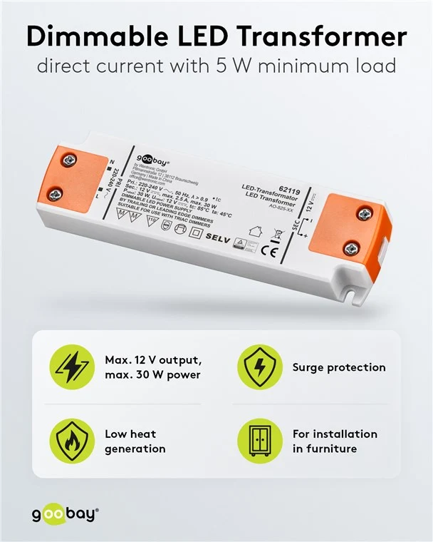 LED-Trafo 12 V (DC), 30 W, dimmbar