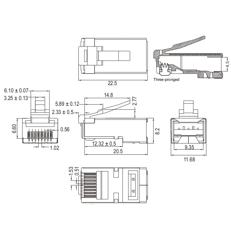 RJ45 Stecker, CAT 6A STP geschirmt