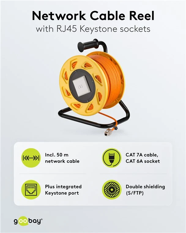 Mobile RJ45 Netzwerk Kabeltrommel, orange