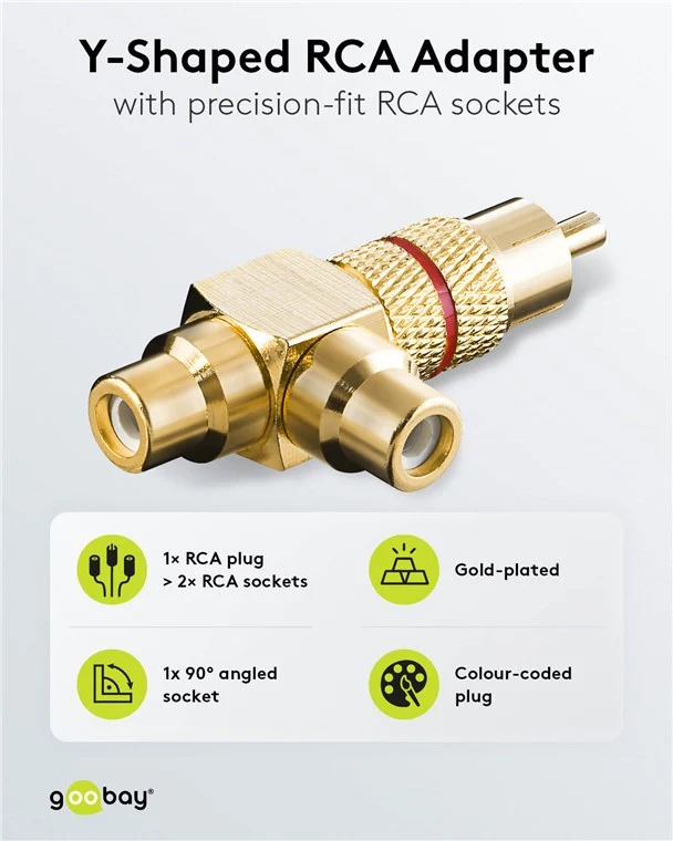 Cinch-Y-Adapter, Stecker zu 2x Buchse, Goldausführung, rot