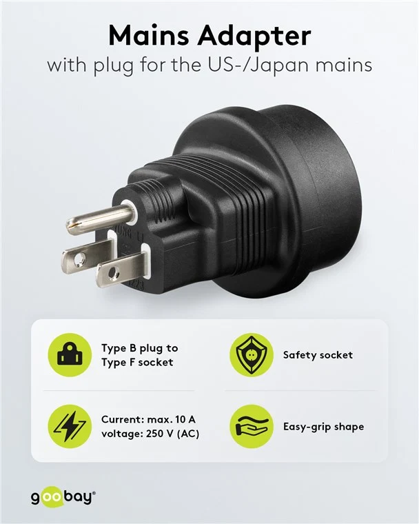 Reiseadapter Europa auf USA/Japan, schwarz