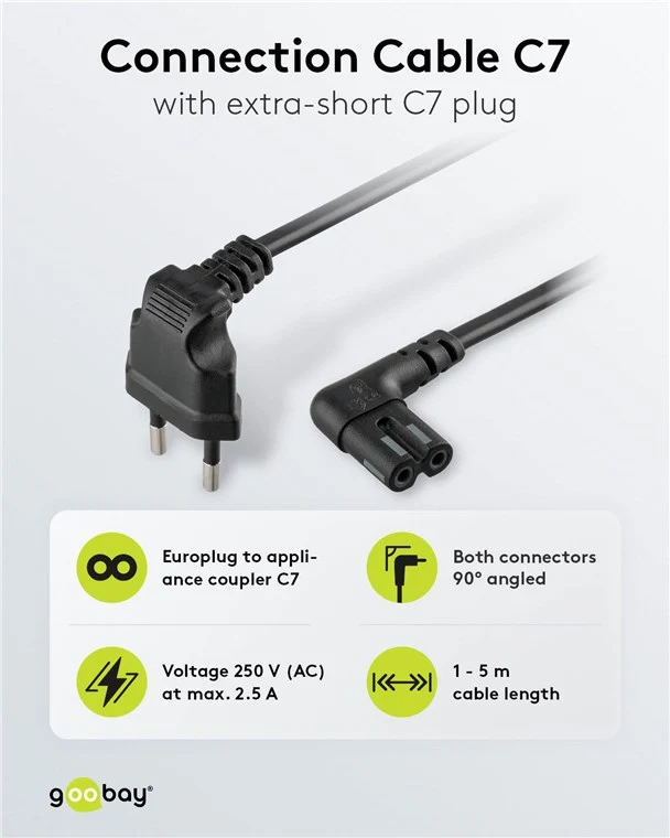 Anschlusskabel mit Eurostecker für Sonos-Lautsprecher, 90°, 1 m, schwarz, (2*0,75 mm²)