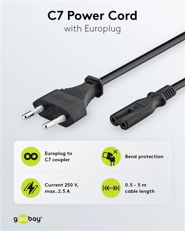Anschlusskabel mit Eurostecker, 1,3 m, schwarz, (2*0,75 mm²)
