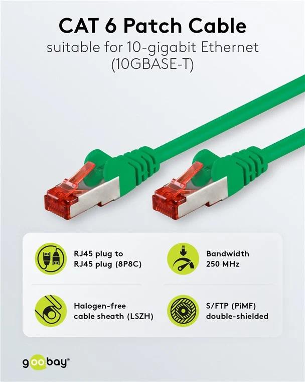 CAT 6 Patchkabel, S/FTP (PiMF), 3 m, grün, 5er-Set