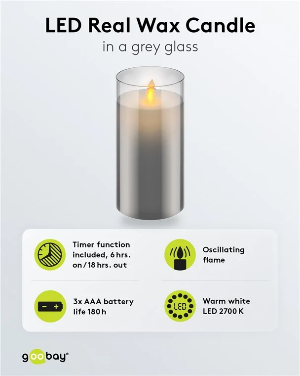 LED-Echtwachskerze im Glas, 7,5 x 15 cm