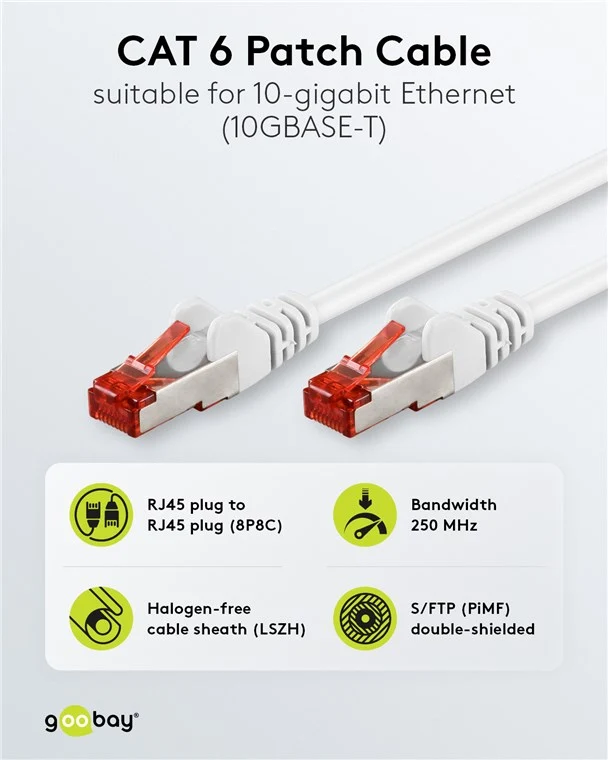 CAT 6 Patchkabel, S/FTP (PiMF), 5 m, weiß, 10er-Set