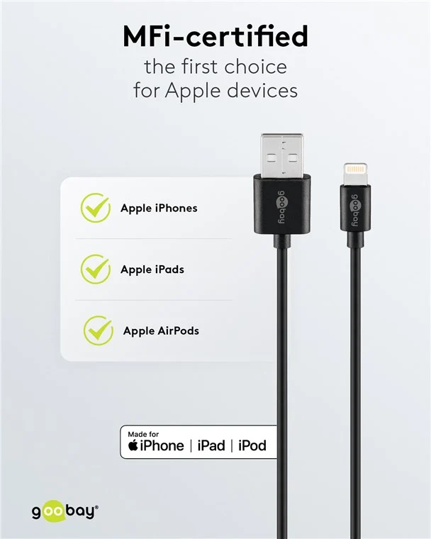 Lightning USB Lade- und Synchronisationskabel, 1 m, schwarz