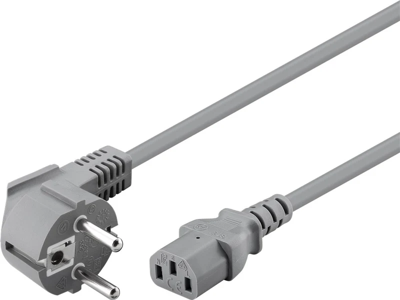 Abgewinkeltes Kaltgeräte-Anschlusskabel, 2 m, Grau, (3*0,75 mm²)