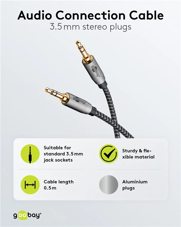 Audio Verbindungskabel AUX, 3,5 mm stereo, 0,5 m