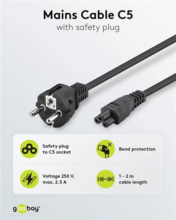 Netzkabel mit Schutzkontakt, 1 m, schwarz, (3*0,75 mm²)