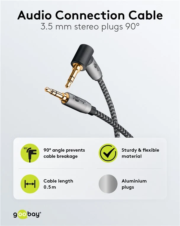 Audio Verbindungskabel AUX, 3,5 mm stereo, 90°, 0,5 m