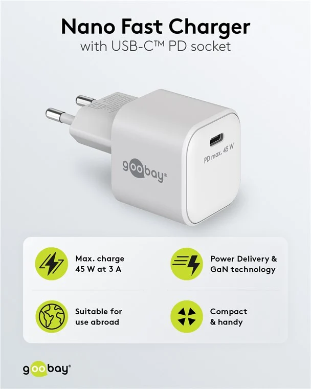 USB-C™ PD GaN Schnellladegerät Nano (45 W) weiß