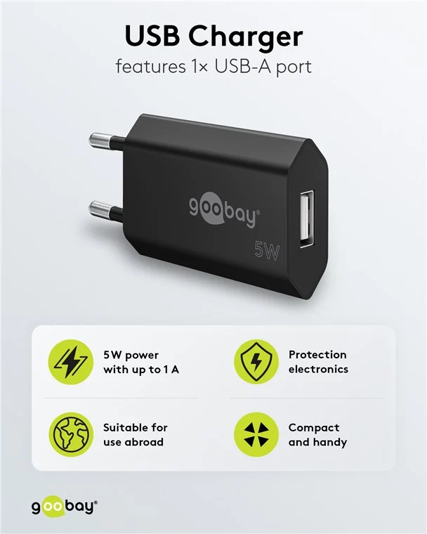 USB-A Ladegerät (5 W) schwarz